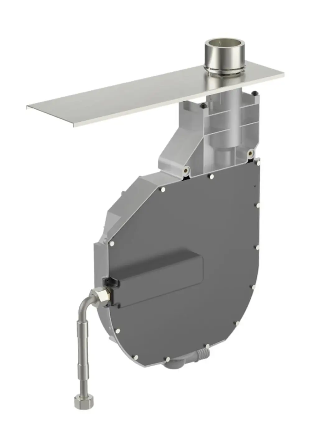 Rollbox in grauem und silbernem Design mit Schlauchanschluss und Montageplatte, geeignet für Schlauchsysteme von HANSA.